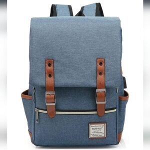 Stylish Blue and Brown Backpack Vintage Style NWOT
